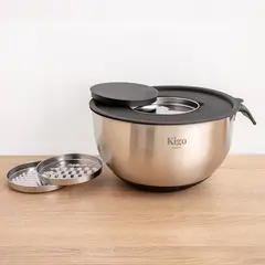 طقم عجان استانلس KIGO مع 3 مبشرات (18 / 20 / 26 سم), اللون: أسود, المقاس: 20 سم, الخامة: استانلس استيل, التصنيع: مستورد, قابلية الإسترجاع: قابل للإسترجاع بحالته الأصلية